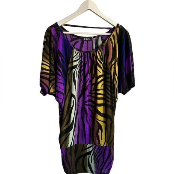 ETC Tops - EUC - ETC. Women’s Multi Color Zebra Print Short Sleeve Blouse